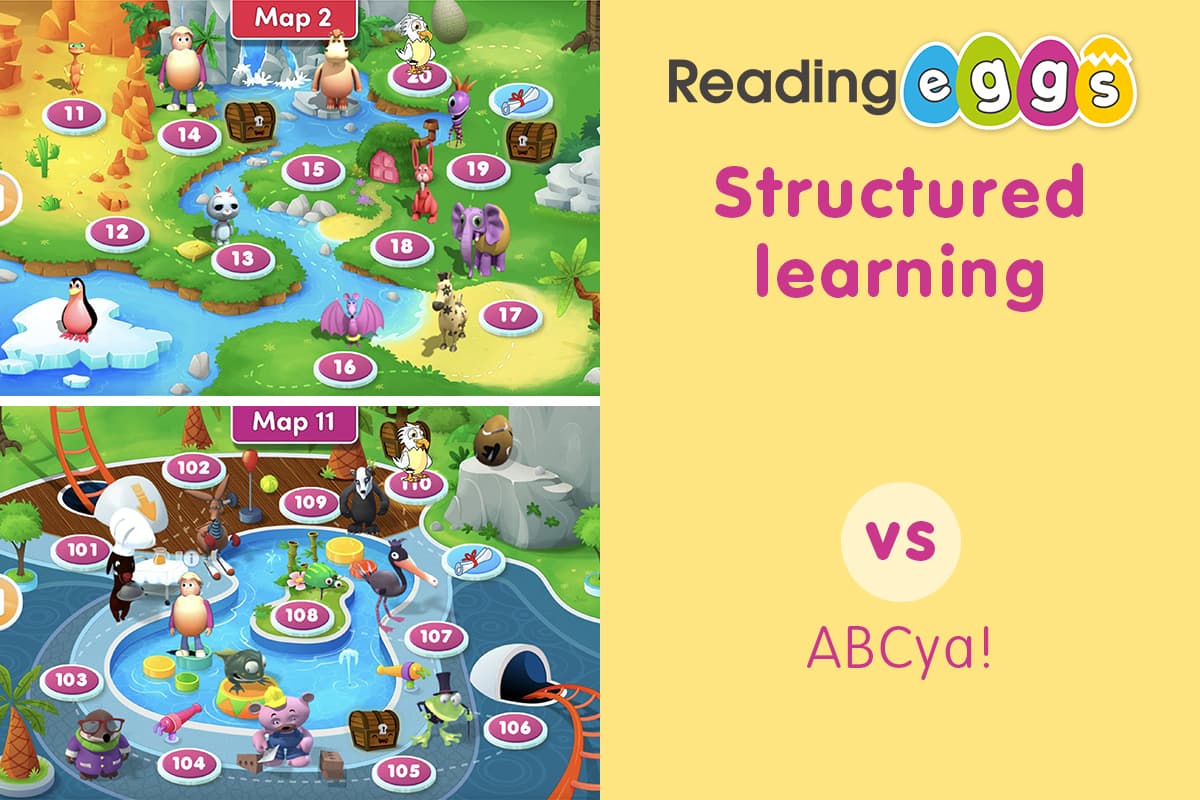 ABC Reading Eggs vs ABCya! – ABC Reading Eggs provides a more structured learning path than ABCya!