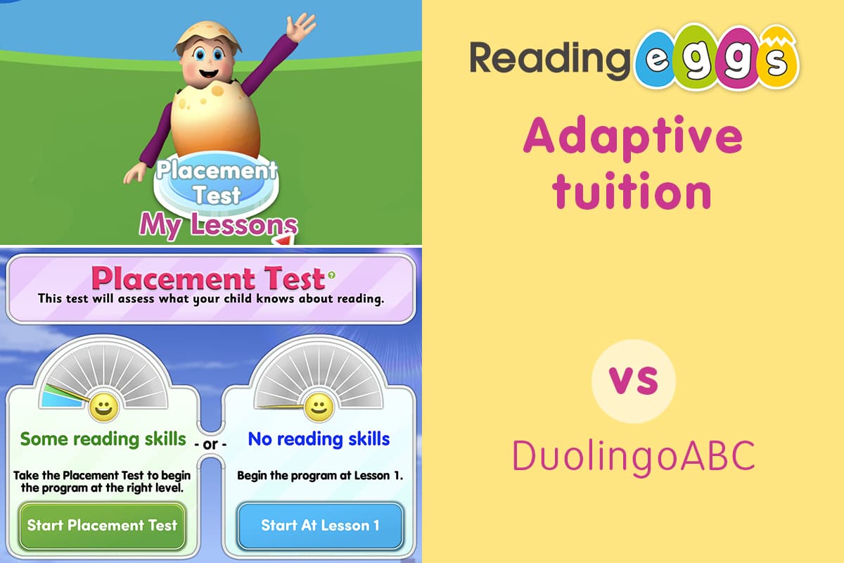 ABC Reading Eggs vs DuolingoABC  – ABC Reading Eggs provides more personalised and adaptive tuition than DuolingoABC