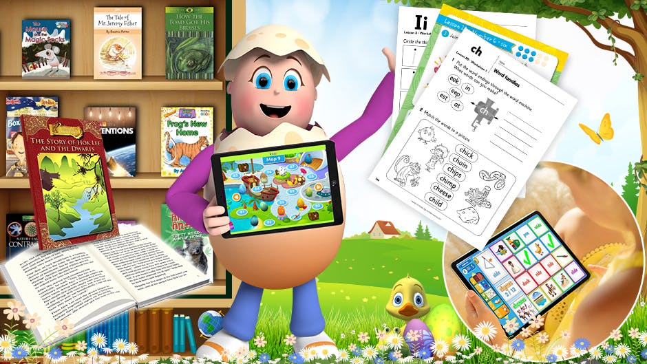 Some of the supplementary resources for homeschooling that come with ABC Reading Eggs