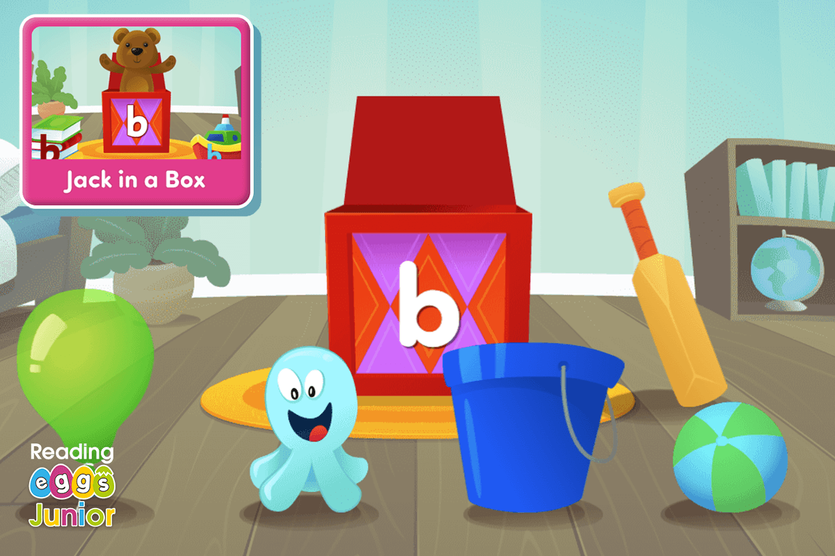 Screenshot of the Jack in a Box phonemic awareness activity in ABC Reading Eggs Junior