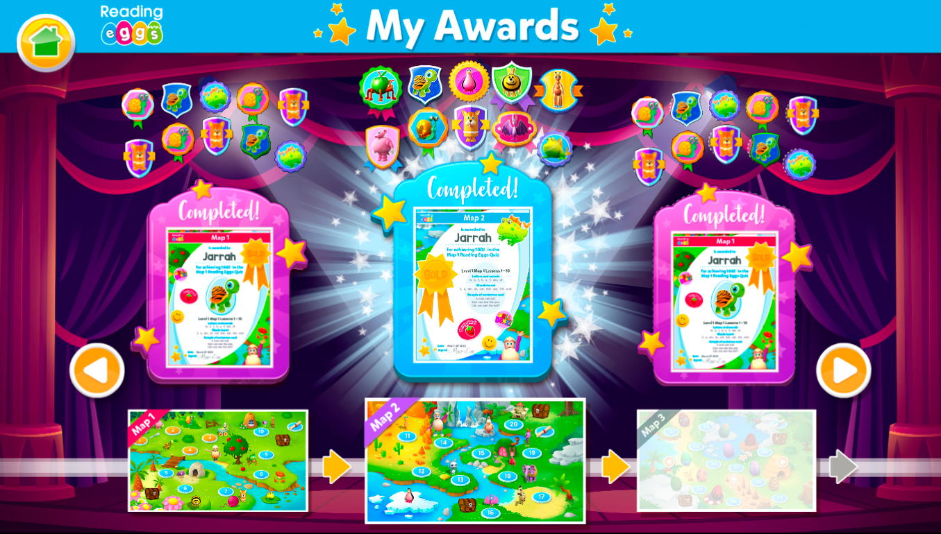 Reading Eggs new certificates awards area
