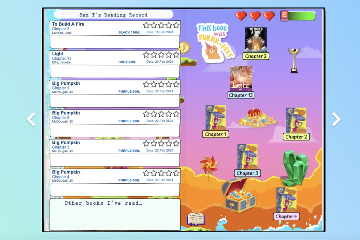 Screenshot of the ABC Reading Eggs online reading journal for kids