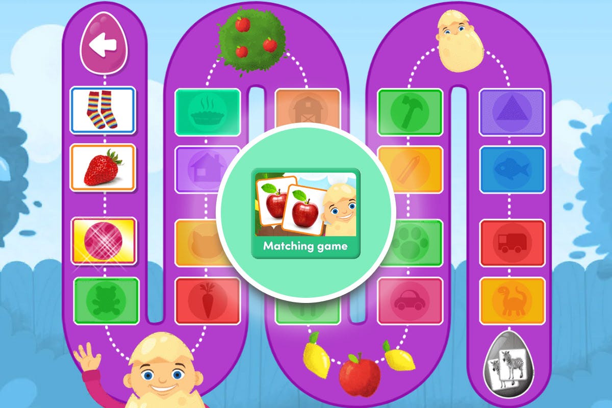 The toddler matching games in ABC Reading Eggs Junior are presented like a board game.