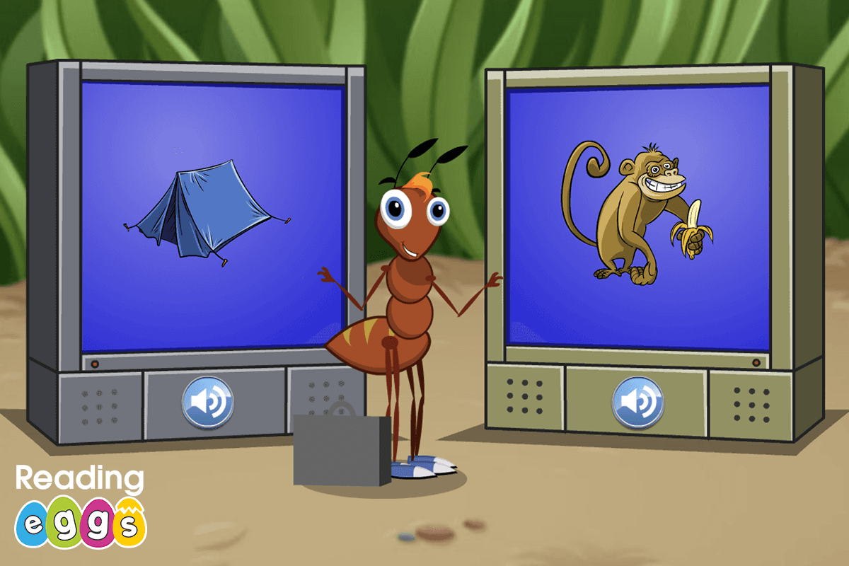 Screenshot from ABC Reading Eggs Lesson 1 teaching phonemic awareness – the initial sound /m/