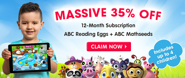 MASSIVE 35% OFF a 12-Month Subscription. ABC Reading Eggs and ABC Mathseeds. Includes up to 4 children. Claim Now